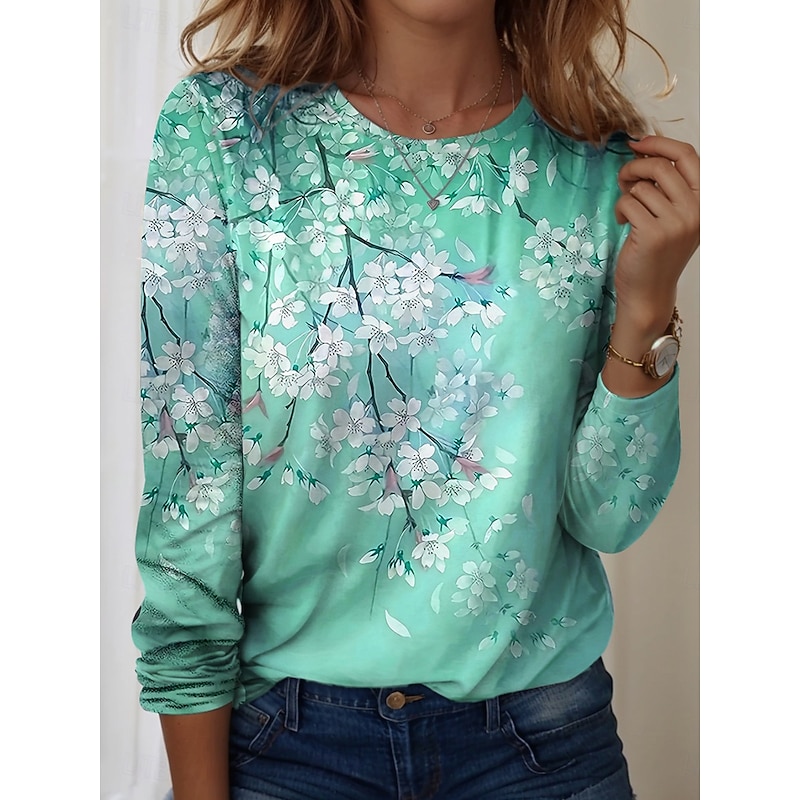 Women's T Shirt Floral Graphic Vintage Stylish Casual Long Sleeve Crew Neck Round Neck Regular Tops Daily Print Yellow Pink Blue Purple Green Spring Fall Winter2