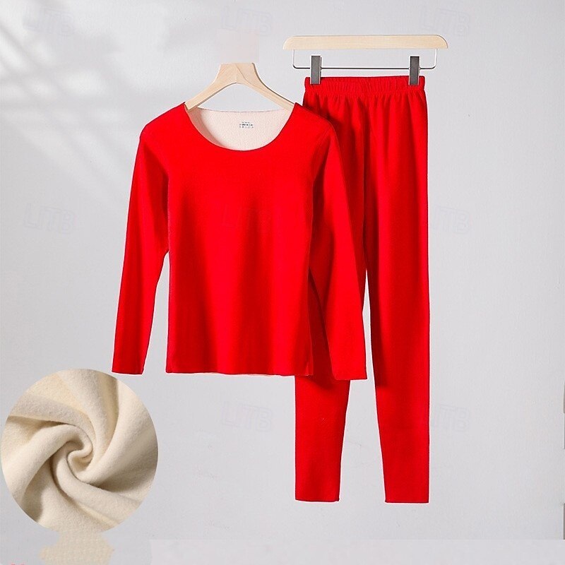 Women's Cold Weather Top Bottom Base Layer Top & Bottom Thermal Underwear Set Winter Thick Solid Color Clothing Suit rice white Dark Pink Gym Pilates Yoga Warm Long Sleeve Sport Activewear Tight Fit2