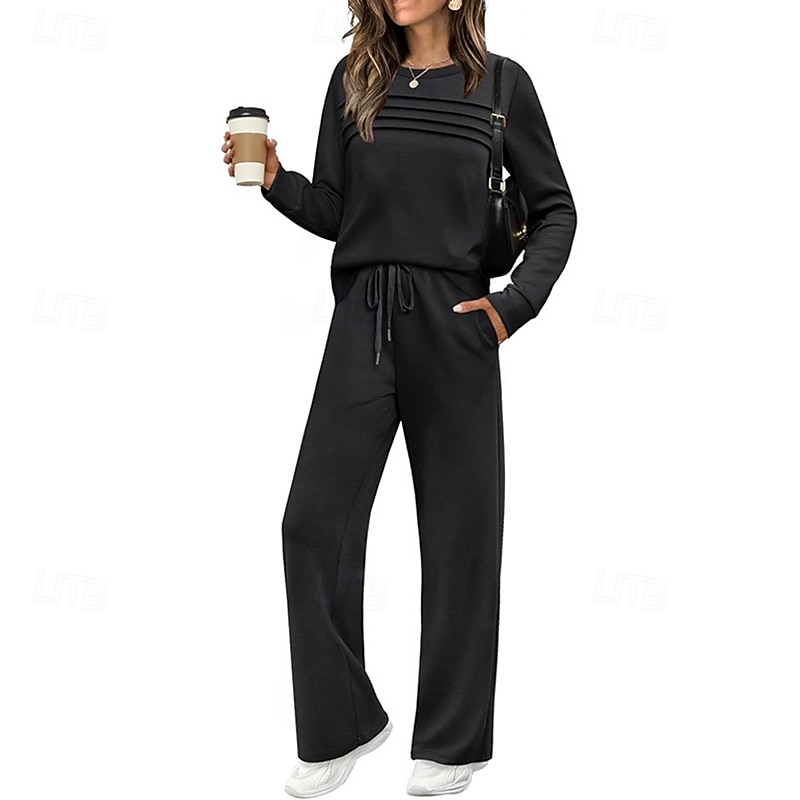 Women's Pullover Sweatsuit Sets 2 Piece Tracksuit Lounge Outfits  with Pocket Solid Colored Clothing Suit Fall Dark Grey Black Gym Running Fitness Breathable Long Sleeve Sport Activewear Micro-elastic3