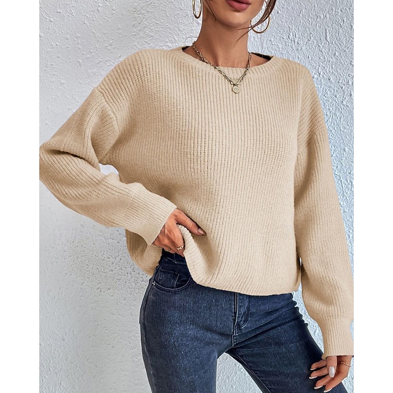 Women's Sweater Pullover Streetwear Casual Solid Color Crew Neck Knitted Long Sleeve Regular Tops Knit Daily Holiday Going out Royal Blue Fuchsia Fall Winter2