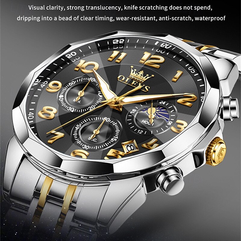 The New Olevs Men'S Business Watch A Multi-Functional Watch With Luminous Moon Phase Chronograph Digital Dial Waterproof Casual And Fashionable Quartz Watch And A Men'S Sports Wristwatch3