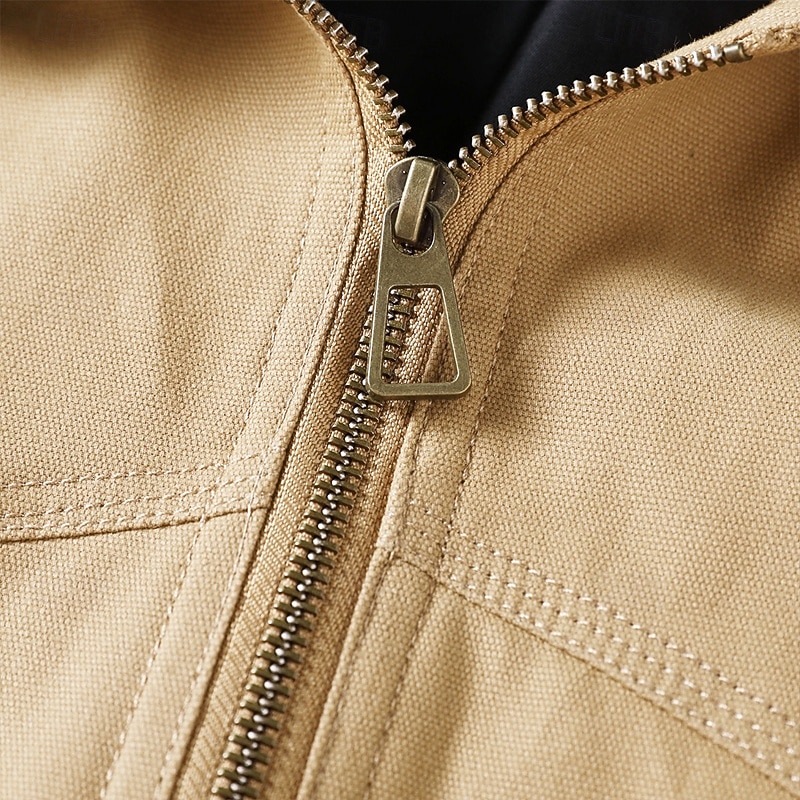 Men's Cargo Jacket Casual Jacket Vacation Daily Breathable Pocket Fall Winter Plain Fashion Classic Lapel Regular Black Brown Khaki Jacket3