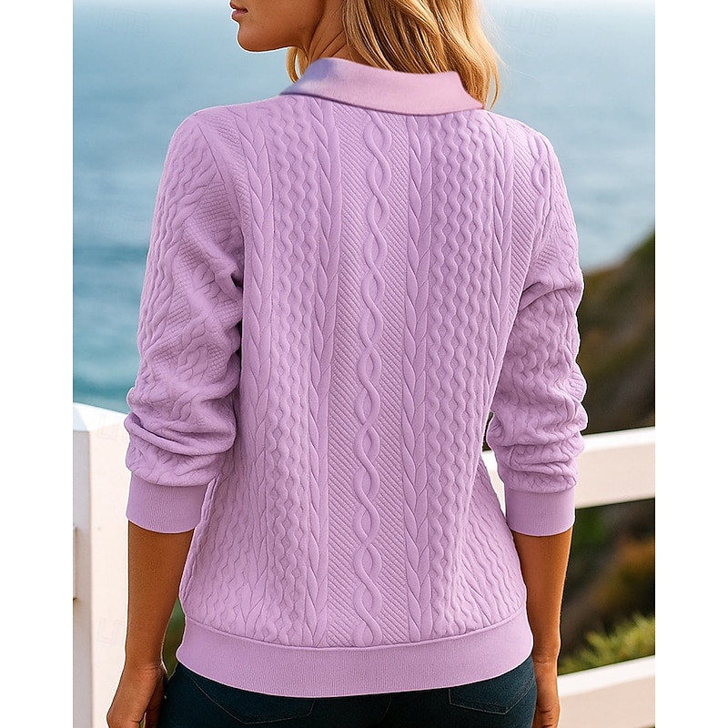 Women's Zip Up Sweatshirt Knitted Sweatshirt Cable knit with Pockets Long Sleeve Top Athleisure Solid Colored Warm Outdoor Travel Sports Sportswear Activewear White Pink Blue2