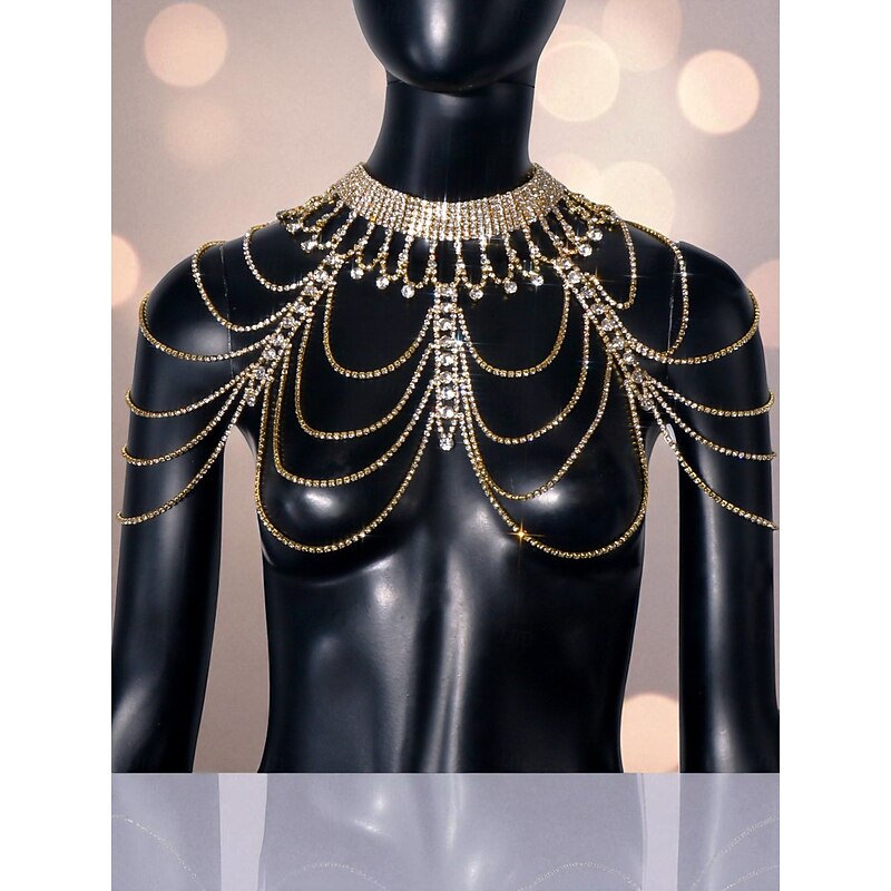 Women's Gold Rhinestone Shoulder Chain Necklace - Luxury Multi-Layer Statement Jewelry for Formal Parties and Evening Events3
