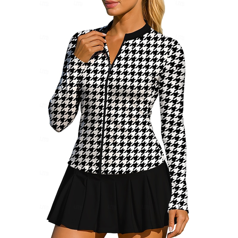 Women's Unisex Geometric Houndstooth Tops Sport Shirt Tennis Shirt Tennis Top Long Sleeve Zipper Floral UPF50+ UV Resistant High Elasticity Moisture Wicking Breathable Volleyball Tennis Golf Round - Main Image