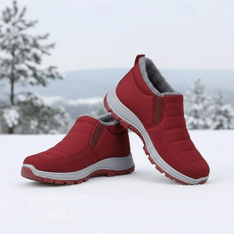 Women's Burgundy Waterproof Fleece-Lined Winter Boots – Warm Slip-On Snow Shoes with Anti-Slip Sole for Cold Weather, Outdoor Walking & Casual Daily Wear2