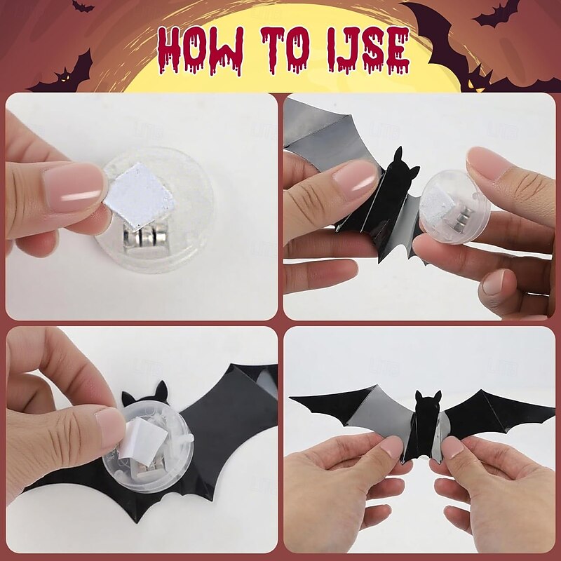 Halloween LED Lighted Bats, Halloween Decor, LED Light Bat Stickers,  Wall Decor, Waterproof for Outdoor, Indoor Scary Decorations, Party Decor3