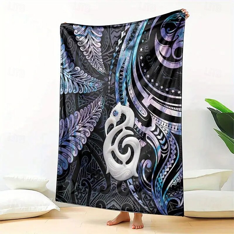 Fleece Throw Blanket for Couch Dragon Tattoo Art 3D Tribal Maori Polynesian Sofa Bed Decorative Warm Blanket Home Decor2