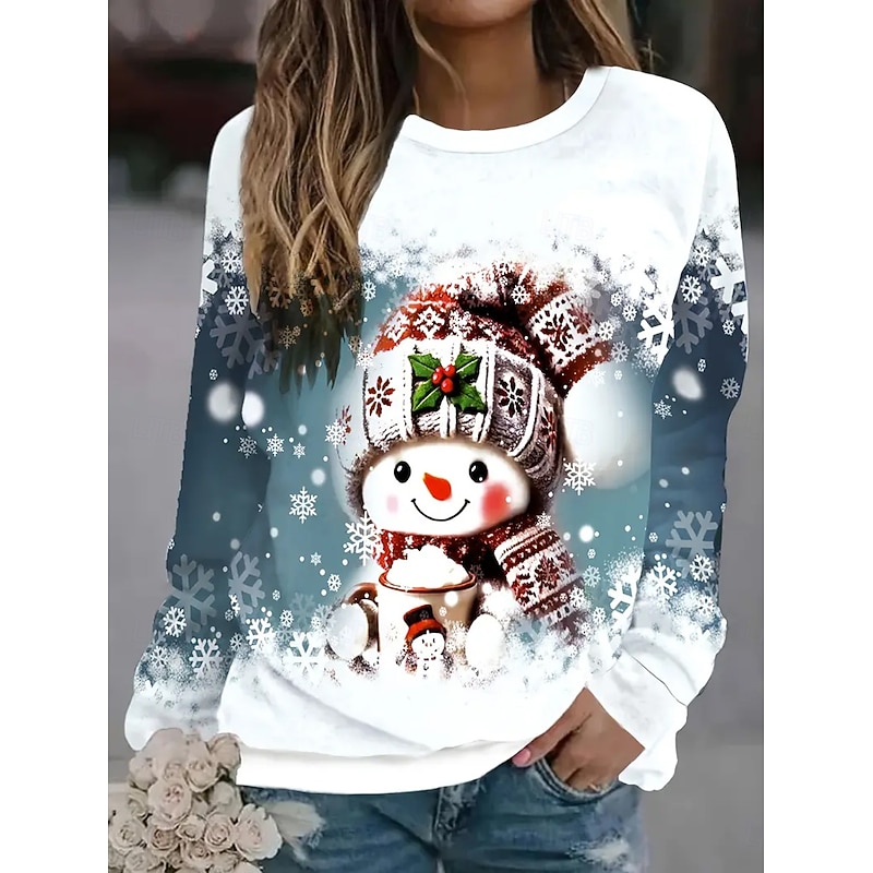 Christmas Women's Pullover Sweatshirt Hoodies Graphic Snowman Fashion Casual Long Sleeve Crew Neck Round Neck Regular Tops Street Dailywear Casual Print White Red Blue Spring Fall Winter2