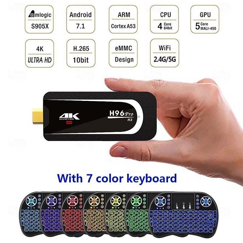 H96 H3 Android TV Box Android 7.1 Smart TV Box 2GB 16GB Bluetooth 4.0 4K x 2K Display Resolution 5G WIFI TV Dongle S905X