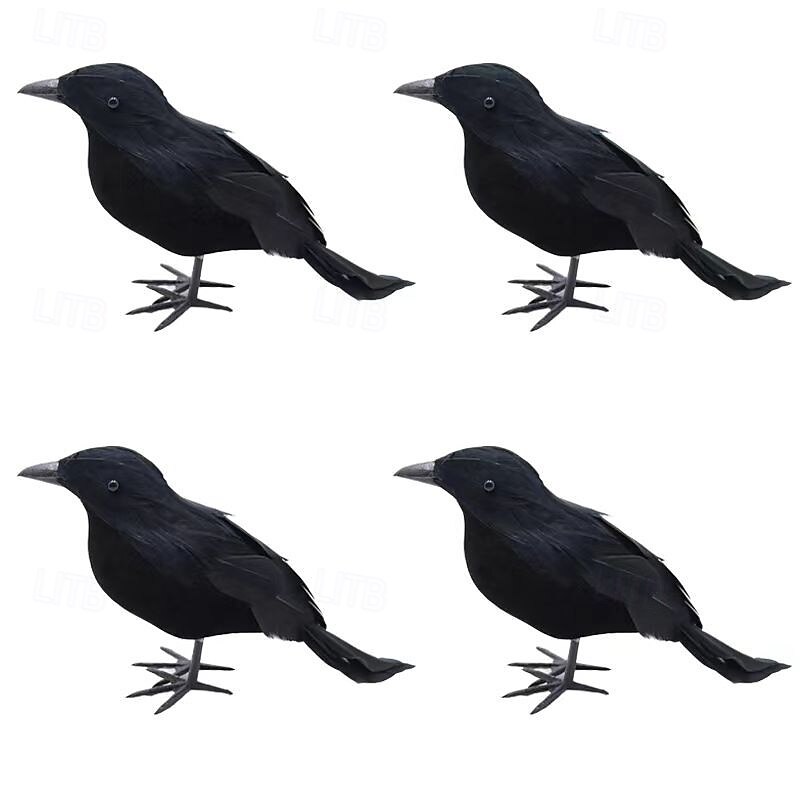 4/8 Pack Halloween Black Feathered Crows, Black Crows with Real Feather Halloween Decoration for Indoor Outdoor3
