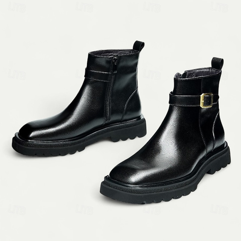 Men's Brown Buckle Ankle Boots Classic Side Zip Casual Boots with Decorative Strap for Office, Parties and Daily Outfits4