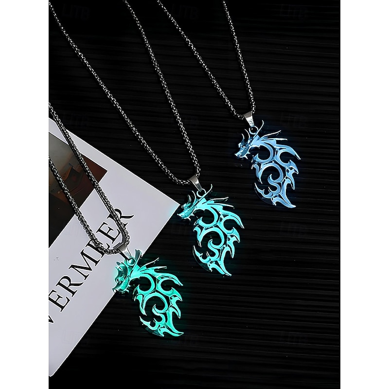 Men's Halloween Glow-in-the-Dark Dragon Pendant Necklace – Alloy Gothic Punk Jewelry for Parties and Cosplay4