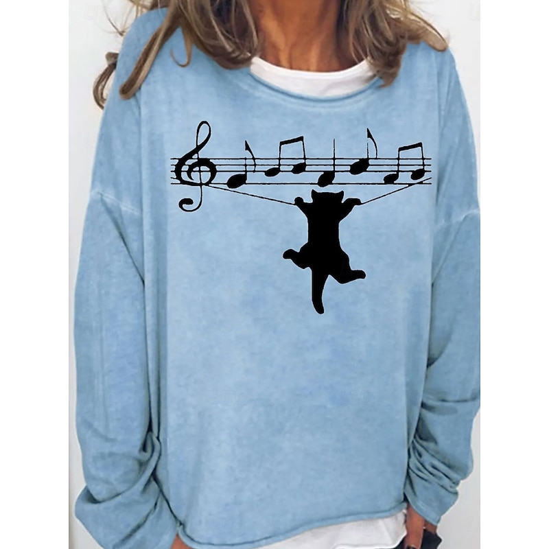Women's Sweatshirts Graphic Cat Vintage Fashion Casual Long Sleeve Crew Neck Regular Tops Street Casual Print Blue Khaki Gray Fall Winter3