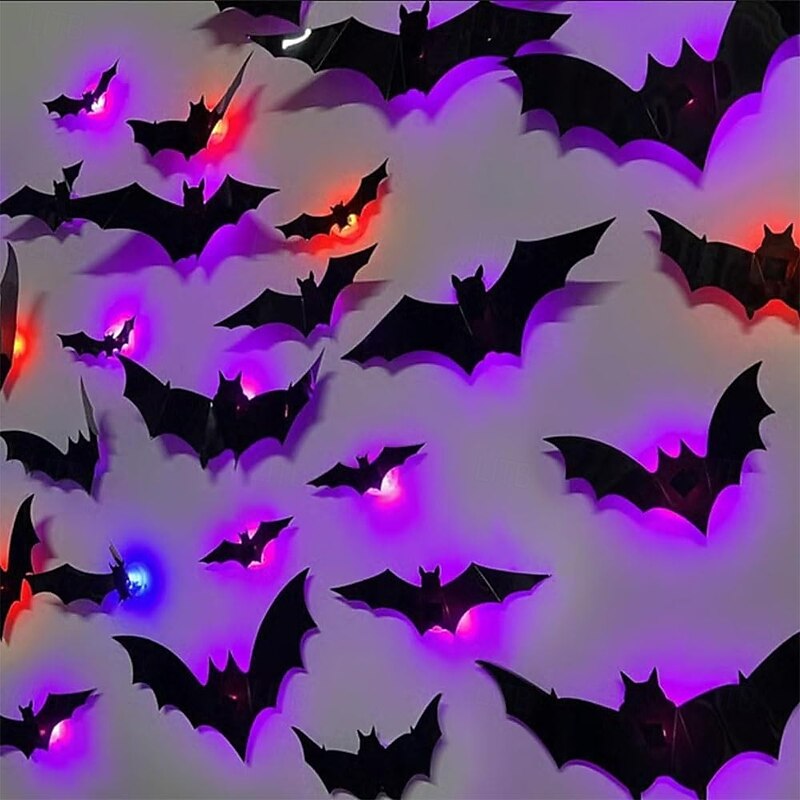 Halloween LED Lighted Bats, Halloween Decor, LED Light Bat Stickers,  Wall Decor, Waterproof for Outdoor, Indoor Scary Decorations, Party Decor4