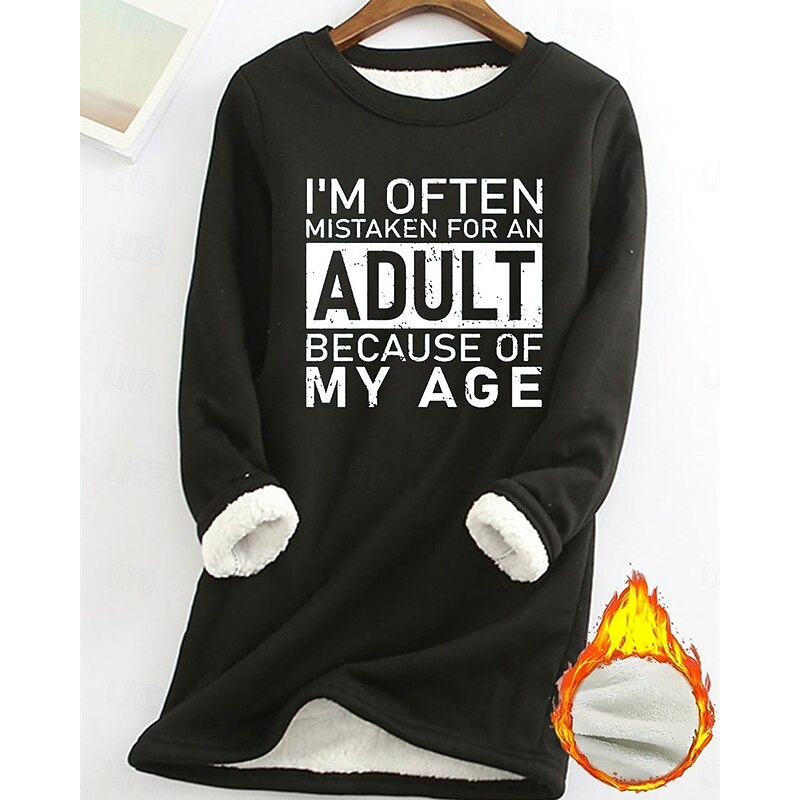 Women's Pullover Sweatshirt Letter Fashion Basic Casual Long Sleeve Crew Neck Regular Tops Street Dailywear Casual Print Fleece Lined Black Yellow Pink Dark Pink Blue Fall Winter2