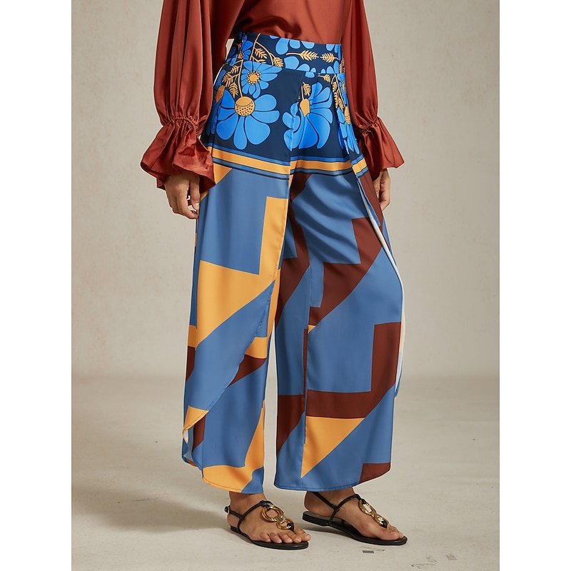 Women's Swing Full Length Satin Micro-elastic Pants Birthday Weekend Blue Rose Red Spring & Summer S M L3