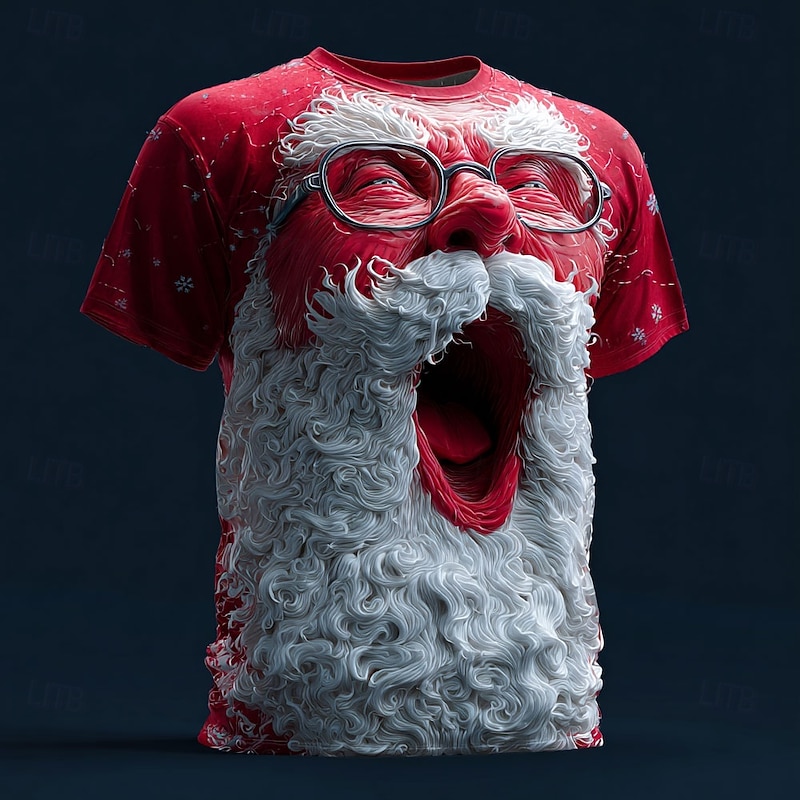 Christmas Men's Santa Claus 3D Cartoon T Shirt Short Sleeve T shirt 3D Print Crew Neck Shirt Daily Designer Artistic Vacation Party Street White Red Blue All Seasons Clothing Apparel S M L XL XXL - Main Image