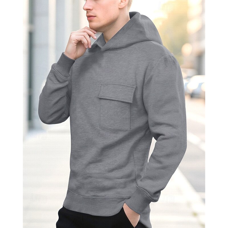 Men's Hoodie Black Brown Khaki Light Grey Dark Gray Hooded Plain Pocket Sports & Outdoor Daily Holiday Polyester Streetwear Basic Casual Spring Fall Clothing Apparel Hoodies Sweatshirts2