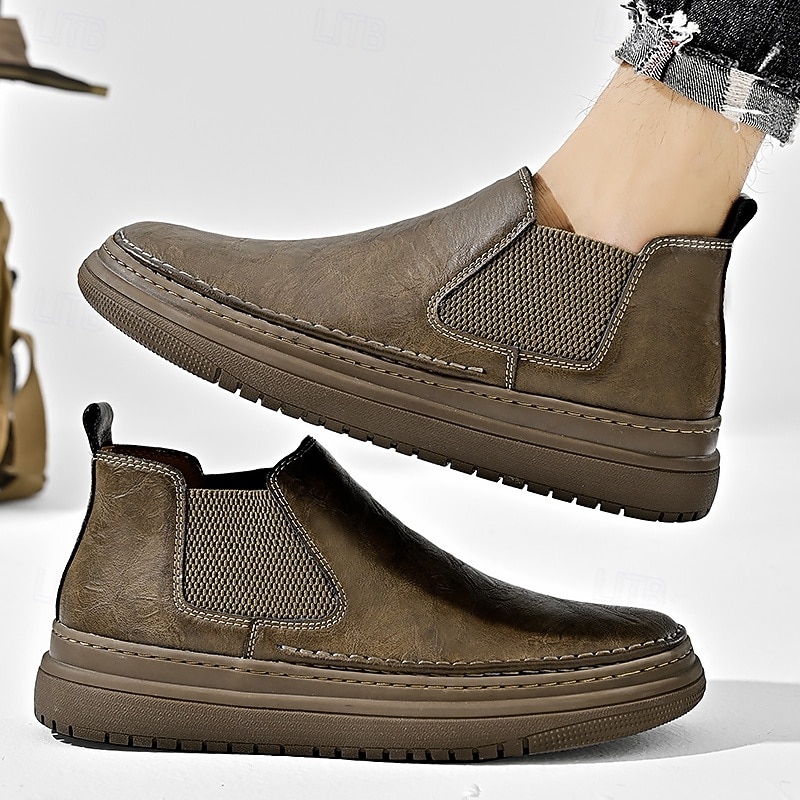 Men's Gray Slip-On Chelsea Sneakers – Casual Low-Top Loafers with Elastic Side Panels for Daily Wear, Commuting and Relaxed Outfits2