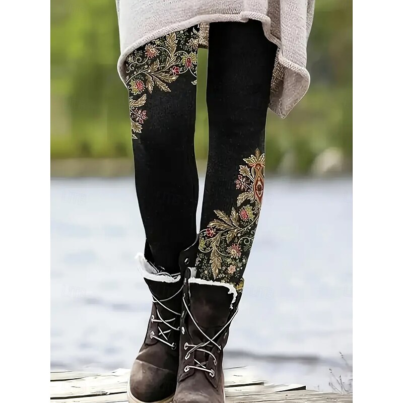 Women's Slacks Leggings Cozy Leggings Vacation Vintage Streetwear Full Length Natural Floral Graphic Paisley Drawstring Patchwork Elastic Waist Comfy Outdoor Comfortable High Elasticity Outdoor