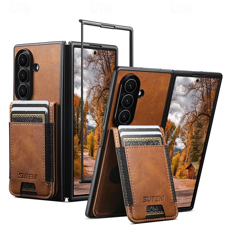 Phone Case For Samsung Galaxy Z Fold 7 Z Fold 6 Z Fold 5 Wallet Case Full Body Protective Shockproof Retro TPU PU Leather4