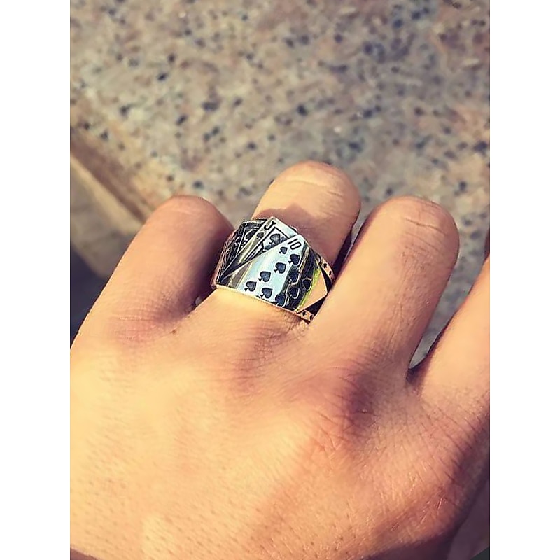 Men's Alloy Poker Ring – Vintage Playing Card Design Adjustable Band for Gothic, Punk Style, Party and Casual Wear3