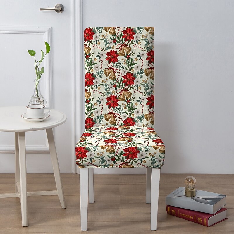 1/2/4/6pcs Christmas Dining Chair Cover / Stool Chair Cover, Geometric Printed Polyester Slipcovers, Holiday Decorative Chair Protector for Home4