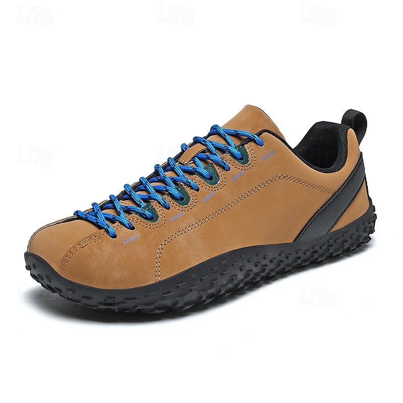 Men's Brown Casual Hiking Shoes – Comfortable Low Top Outdoor Sneakers with Blue Lace Design for Walking, Travel and Daily Activities2