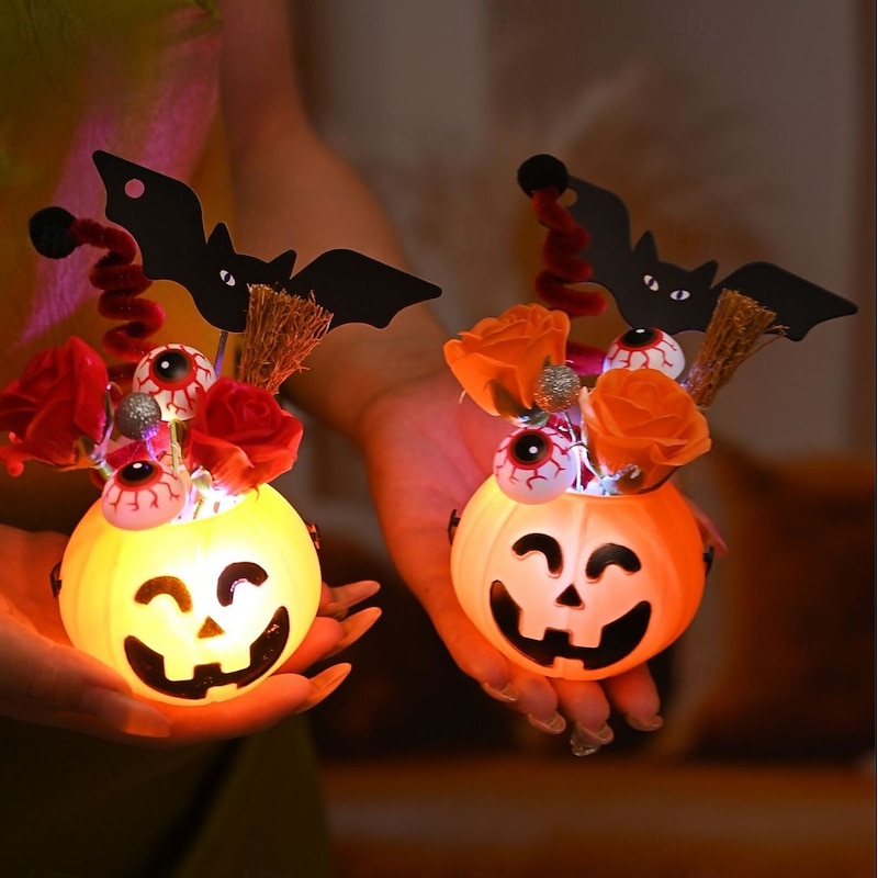 1 Pc 12 * 9CM 2025 New Halloween and Easter Pumpkin Eye Bat with Lantern Ghost Festival Decoration Simulation Flower Pumpkin Lantern