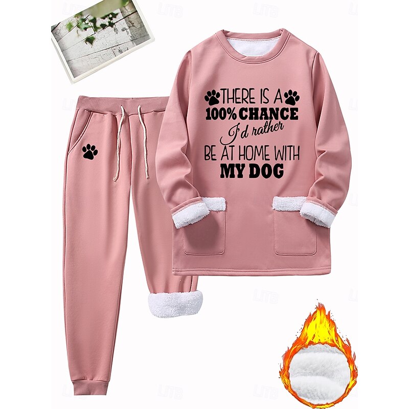 Women's Warm Daily Two Piece Sets Tracksuit Pants Sets Long Sleeve Round Neck Graphic Letter Drawstring Print Casual Daily Black Pink Blue Fall Loose Fit2