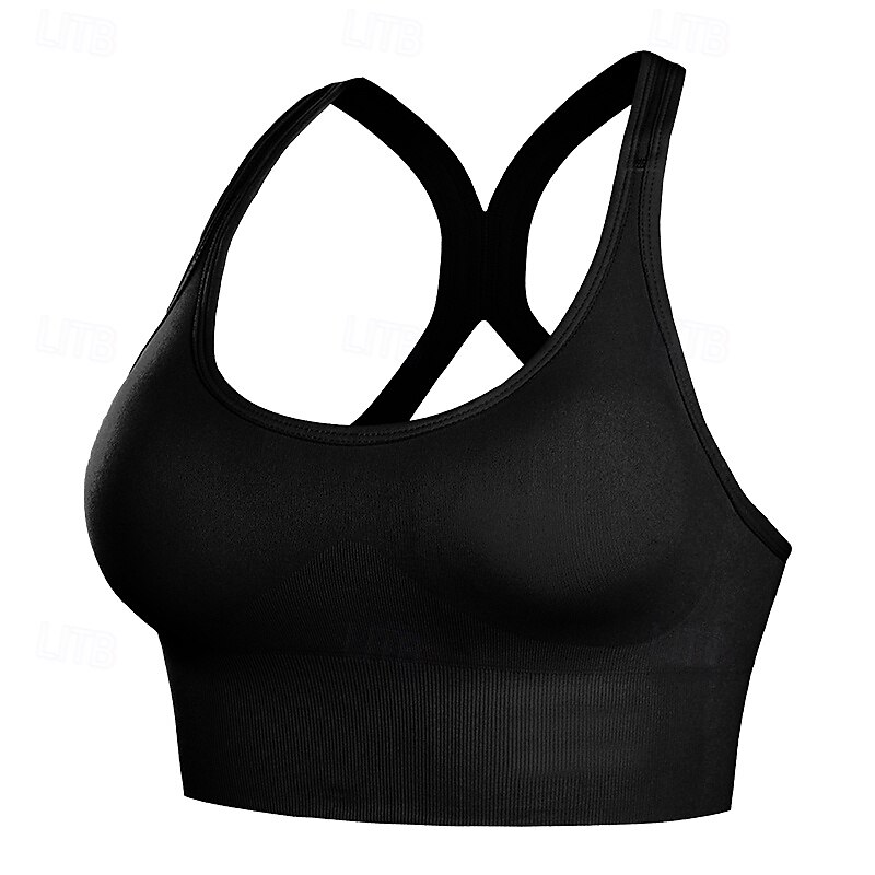 Women's Bra Top Sports Bra Underwear Racerback Calories Burned Sports Criss-Cross Back Solid / Plain Color Sport Activewear Black Yellow Running Fitness Yoga2