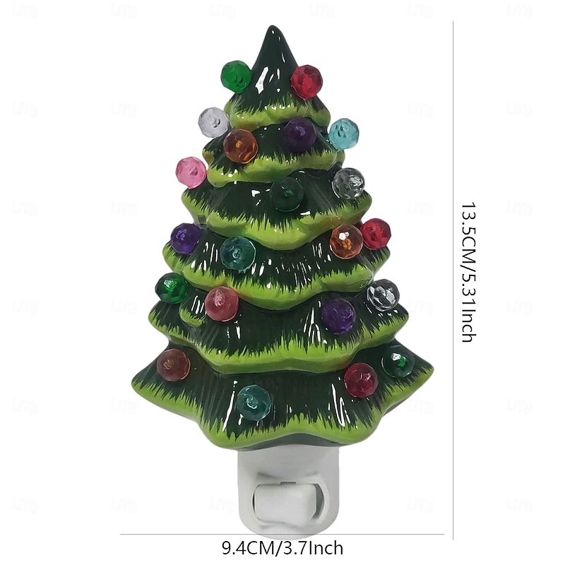 Christmas Resin Christmas Tree Plug in Night Light Wall Hanging Light Bed Light Indoor Study Bedroom Dining Room Christmas Decorative Light EU/US Plug2