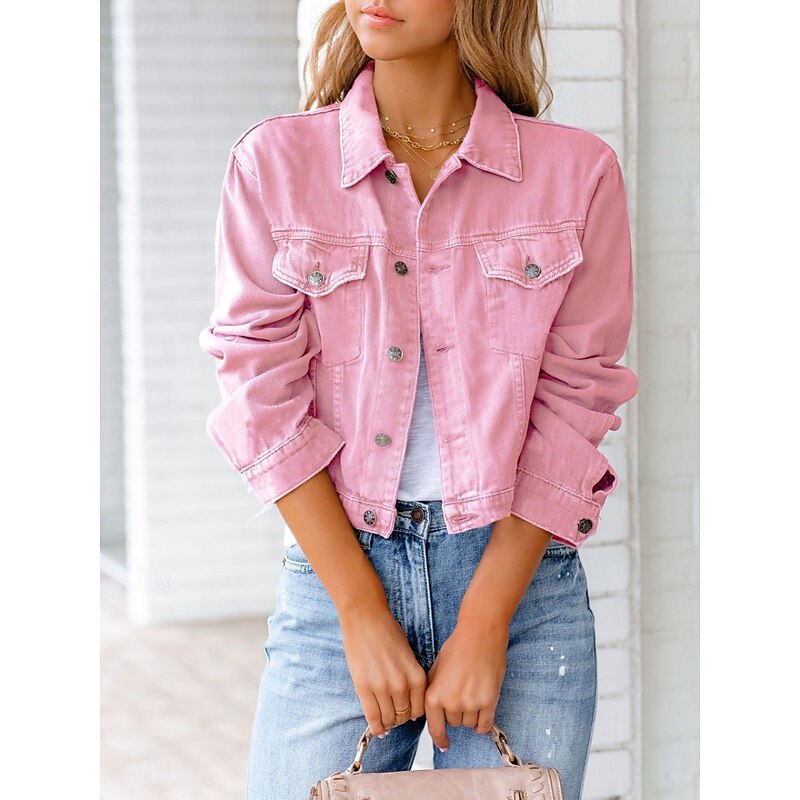 Women's Shirt Jacket Casual Jacket Denim Jacket Comfortable Breathable Pocket Buttons Casual Plain Vacation Street Casual Daily Wear Single Breasted Short Turndown Regular Fit Long Sleeve Outerwear4