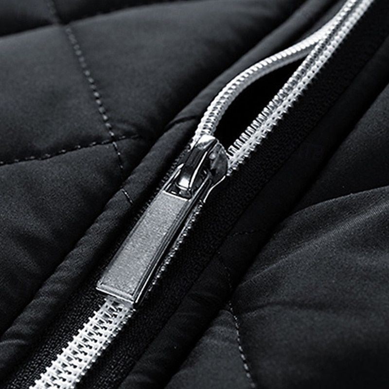 Men's Winter Coat Quilted Jacket Fleece Jacket Parka Pocket Polyster Fleece lined Vacation Daily Wear Date Regular Fashion Casual Comfortable Thermal Warm Fall Winter Solid / Plain Color Black Gray4