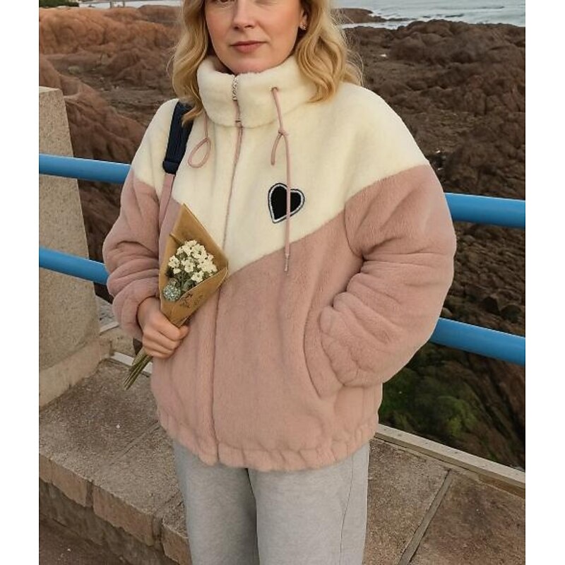 Women's Fuzzy Fleece Jacket Winter Coat with Pockets Long Sleeve Top Athleisure Color Block Windproof Warm Gym Outdoor Running Sportswear Activewear Pink Blue