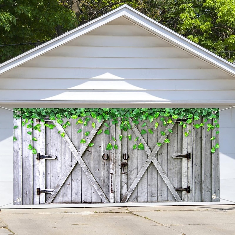 Garage Door Cover Large Hanging Backdrop Farm Barn Rustic Cottagecore 3D Party Outdoor Shooting Backgrounds Front Door Home Decor3
