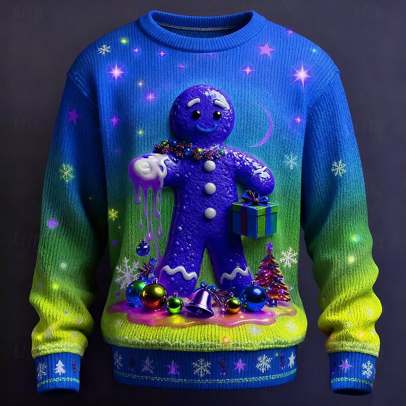 Ugly Christmas Sweater Men's 3D Cartoon Snowflake Pullover Sweater Jumper Knitwear Crewneck Casual Vacation Daily Festival 3D Print Keep Warm Long Sleeve Spring Fall Winter Red Blue Purple3