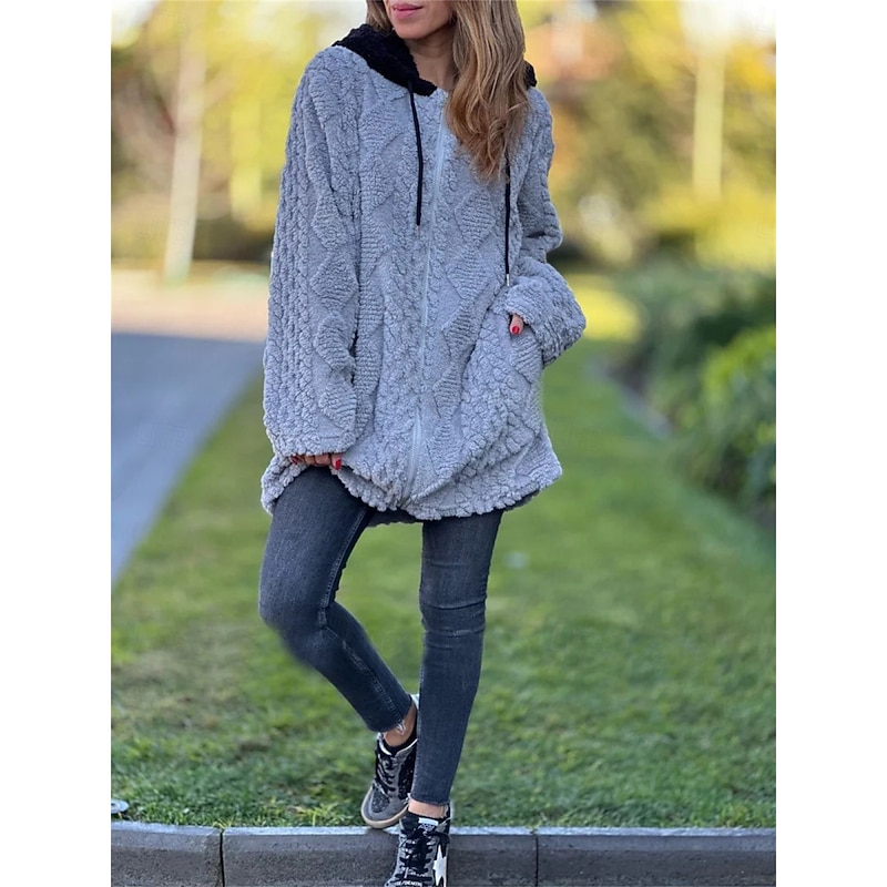 Women's Winter Coat Sherpa Jacket Comfortable Breathable Zipper Pocket Casual Plain Vacation Street Casual Daily Wear Zipper Short Hooded Regular Fit Long Sleeve Outerwear Black Wine Khaki Spring Fall2
