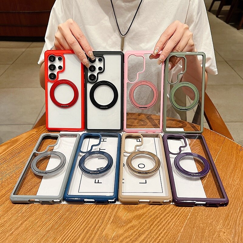 Phone Case For Samsung Galaxy S25 Ultra Plus S25 Edge S24 Plus Back Cover Support Wireless Charging Kickstand Shockproof Retro TPU2