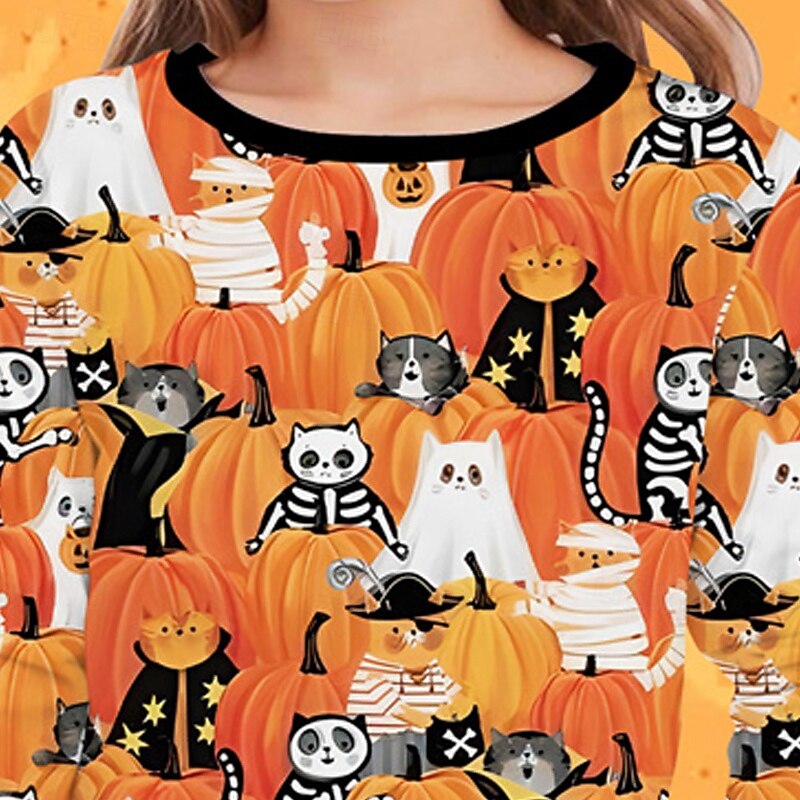 Halloween Girls' 3D Cartoon Pumpkin T shirt Tee Long Sleeve Spring Fall Fashion Basic Kids 4-12 Years Crew Neck Outdoor Casual Daily Regular Fit2