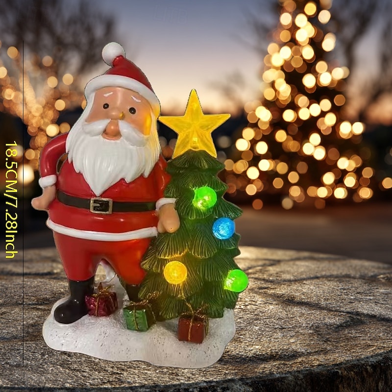 1 Pc 18.5CM/7.28Inch Outdoor Solar Waterproof Santa Claus Christmas Tree Desktop Ornament Light Festival Indoor and Outdoor Atmosphere Decorative Light LED Color Light2