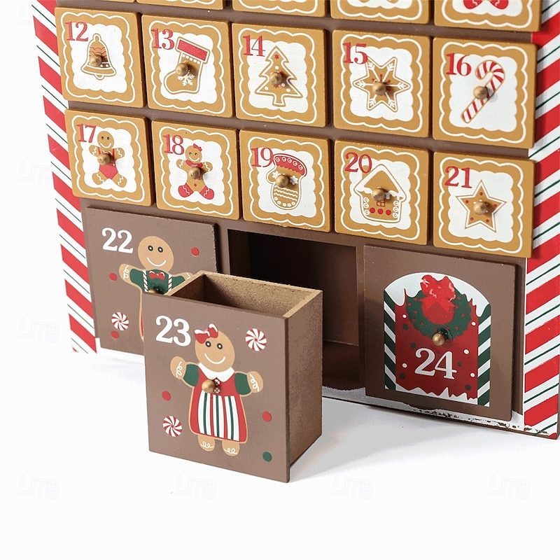 Wooden Christmas Advent Calendar Nativity Scene Advent Calendar House Box with 24 Drawers and Warm LEDs Countdown Calendars for Christmas Decoration 20254