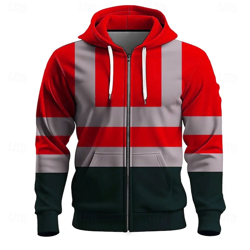 Men's Costume Firefighter Hoodie Jacket Sweatshirt Fantasy All Over Print Zip Vacation Going out Streetwear Yellow Red Zipper Fall Winter Designer3