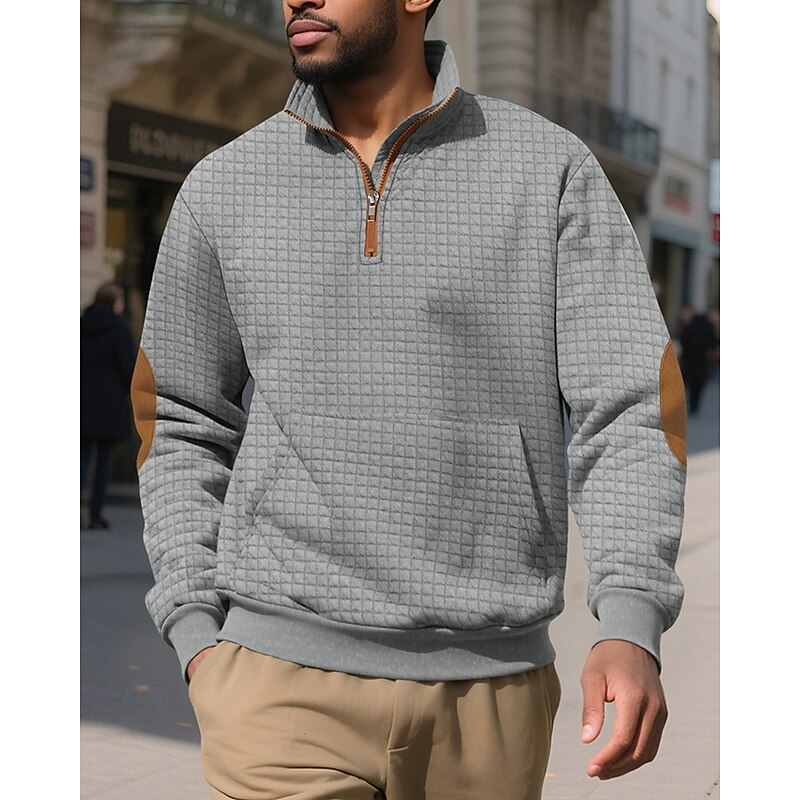Men's Sweatshirt Quarter Zip Sweatshirt Black Navy Blue Khaki Gray Half Zip Color Block Jacquard Patchwork Zipper Sports & Outdoor Daily Holiday Polyester Streetwear Basic Casual Spring Fall Clothing