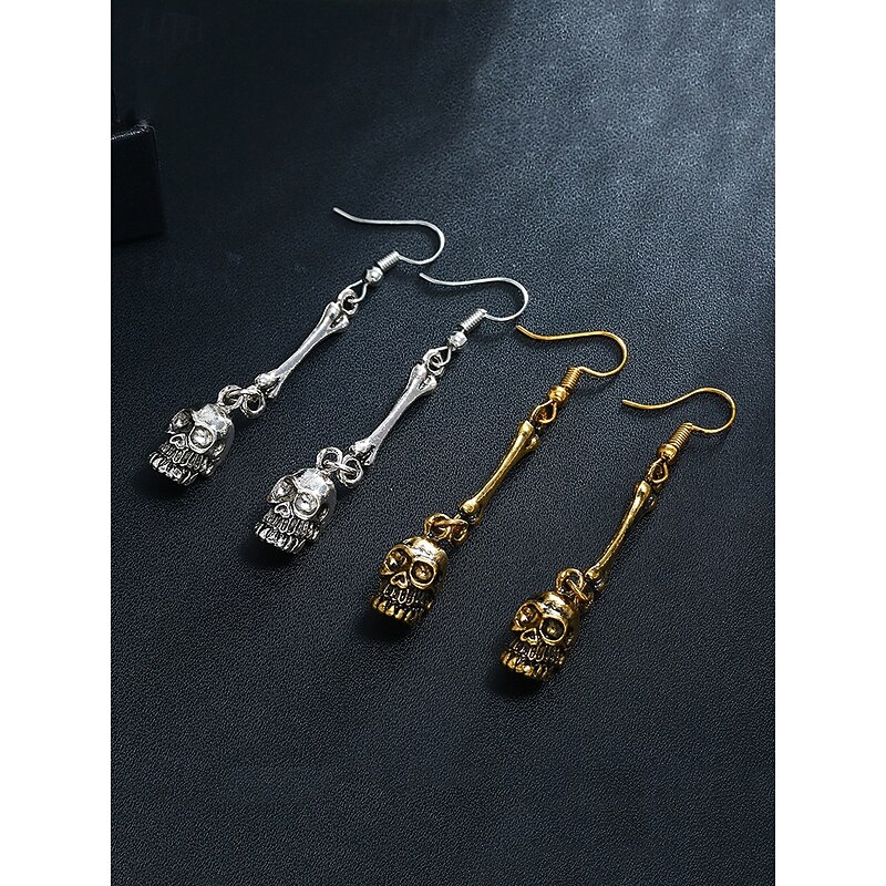 Women's Halloween Skull Necklace and Earring Set – Gothic Punk Jewelry with Multiple Skulls in Gold and Silver Colors for Party, Cosplay and Costume Outfits4