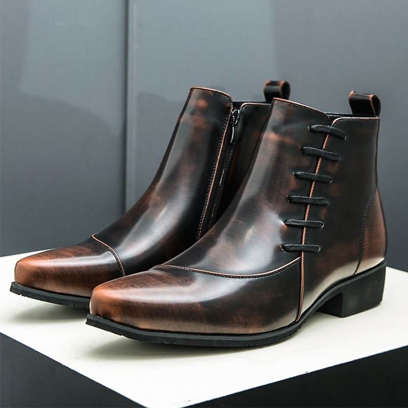 Men's Faux Leather Lace-Up Ankle Boots – Classic Formal Business Dress Shoes for Office and Evening Events