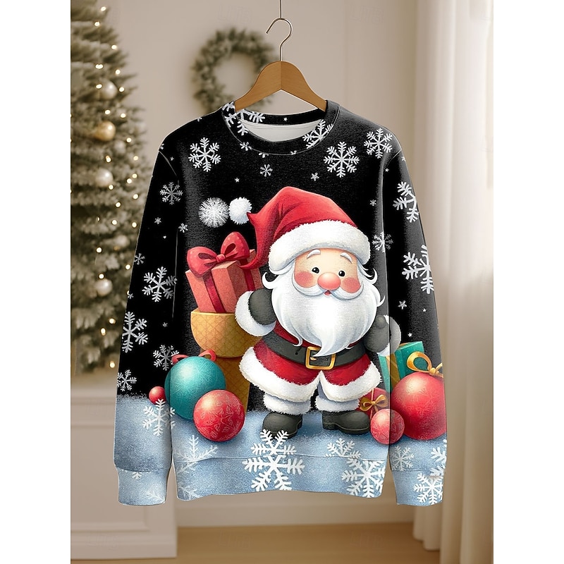 Women's Pullover Sweatshirt Graphic Santa Claus Casual Long Sleeve Crew Neck Regular Tops Street Casual Holiday Print Red Blue Purple Orange Spring Fall Winter