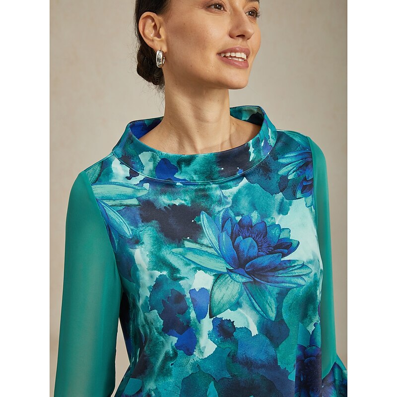 Women's Blouse Green Tie Dye Floral Stretch Knit Pullover Comfortable Fit Casual Vacation Spring Summer Fall3