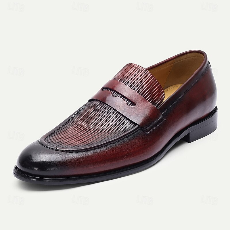 Men's Burgundy Penny Loafers – Classic Slip-On Dress Shoes with Round Toe for Business, Office and Formal Events2